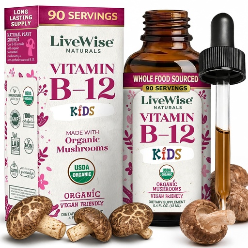 [BRSRM2QPOEBA4EIU] Vitamin B12 Liquid Drops for Kids, Toddlers & Children, Low Dose | B12 Vitamin Supplement, Vegan, Non-GMO, Gluten Free, Up to 90 Servings