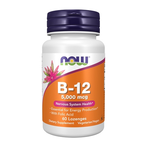 [BRSWIYYPOMMAG23I] NOW Supplements, Vitamin B-12 5,000 mcg, With Folic Acid, Nervous System Health*, 60 Lozenges