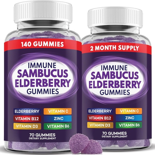 [BRSRAYAPO4IR63I2] Septemberberry Gummies Immune สนับสนุนเด็กและผู้ใหญ่ (Daily) พร้อม Sambucus Enderson Berry, Zync C, D3, B6, B12, Octoary Supplement - 140 Count