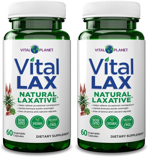 [BRSRY2Y7OJ4AAG36] Vital Planet - Vital Lax Natural Laxative Cleanse Supplement for Occasional Constipation, with Magnesium Hydroxide, Slippery Elm, Aloe, and Triphala to Support Bowel Regularity 60 Capsules (Pack of 2)