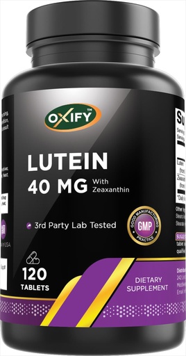 [BRSRGYANO56B4FI4] Oxify Lutein 40 mg | 120 Tablets | Gluten-Free, Non-GMO | Supplement Made in USA