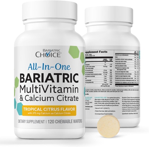 [BRSWKFYLOV6RSHT4] Bariatric Choice All-in-One Chewable Bariatric MultiVitamin with Iron & Calcium Citrate, Tropical Citrus (120ct)