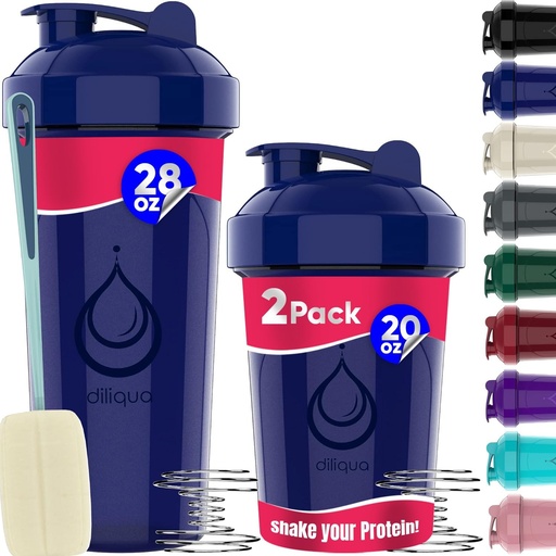 [BRSRMHQ2OUNRMALX] diliqua 2 PACK, 28 oz & 20 oz Shaker Bottles with Powerful Wire Whisks for Protein Mixes | Leakproof Blender Shaker Bottle Pack | BPA-Free & Dishwasher Safe | Shaker Bottle | Shaker Cups for shakes