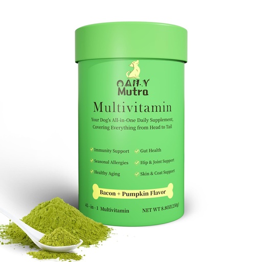 [BRSREATYCUIRACA7] Dog Multivitamin Powder, 45-in-1 for Joint, Gut & Immune Support, 8.8 oz | Probiotics, Omega 3, chondroitin & digestive enzymes; bacon pumpkin flavor, easy to mix with food, skin & coat support