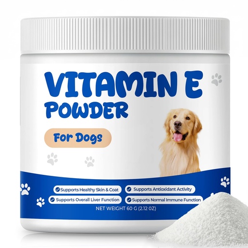[BRSRYYYDB4AQY3LB] Vitamin E for Dogs Powder, Skin & Coat Support with Antioxidant Activity | Dog Vitamins & Daily Wellness Supplement with Fish Oil & Zinc Supports Immune Function & Overall Vitality, 60 g