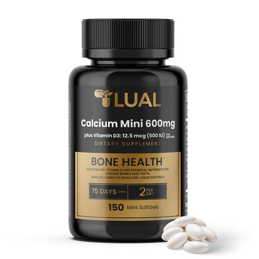 [BRSRAHYKA4PR42QZ] LUAL Calcium Minis 600 mg with Vitamin D3 - Bone & Muscle Support - 150 Mini Softgels - Easy to Swallow - Calcium & D3 for Strong Bones & Mobility