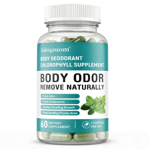 [BRSRGHY6CIMBYH3L] Chlorophyll Capsules Internal Body Deodorant Supplement for Women and Men for Gut Health, Fresh Breath, Skin Health, Detox & Digestion Support, Natural Odor Remove, Vegan, Non-GMO-60 Capsules