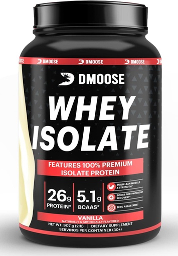 [BRSW2GQRCIMAK3TH] DMoose Whey Isolate Protein Powder I 26 g Protein I 5.1g BCAAS I Gluten Free I Helps Maintain Muscle Mass " Decrease Recovery Time I Chocolate &amp; Vanilla I 30 Servings