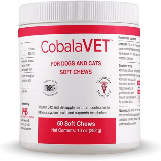 [BRSROCA2BB7AK2DF] Vitamin B12 & B9 for Small Dogs & Cats - Supports The Nervous System, Brain Function, Immune Defenses & Cell Growth - Blood Cell Formation - Metabolic Pathway - 60 Soft Chews