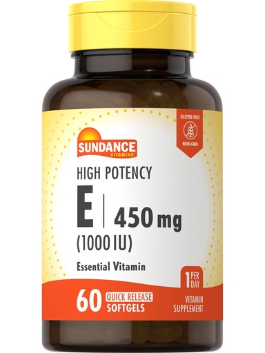 [BRSWGZACCB6W2DTO] Sundance High Potency Vitamin E | 450mg (1000 IU) | 60 Softgels | Essential Vitamin Supplement | Non-GMO and Gluten Free Formula