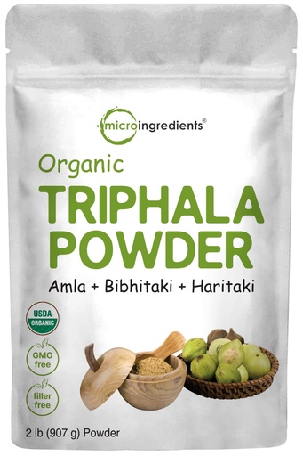 [BRSWKHT3CZ4AMELK] Organic Triphala Powder, 2 Pounds (Amla + Haritaki + Bibhitaki) | India Origin, Herbal Adaptogen Supplement, Supports Colon & Immune Health | Vegan, No GMOS