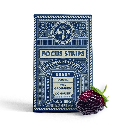 [BRSRGFA2AUFRQYDZ] Calm + Focus Dissolvable Strips, Ashwagandha L-Theanine, Berry | Magnesium Supplement for Stress Relief and Memory; Travel Essentials, Melatonin-Free Brain Support, 30ct
