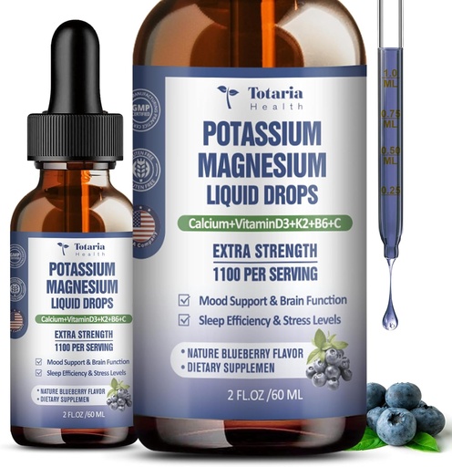 [BRSRAAIFOQJQE3A7] (2 Packs) Potassium Magnesium Supplement Liquid Drops - 200mg Potassium & 600mg Triple Complex Magnesium Glycinate Liquid Citrate Oil High Absorption Potasio Support Bone, Muscle, Leg Cramps