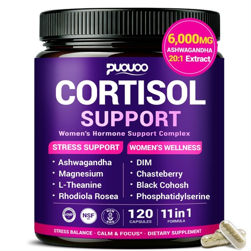 [BRSRYZIYBUCGMG35] 11-in-1 Cortisol Supplement for Women and Men, 120 Capsules | Cortisol Reducer and Detox, Magnesium, Ashwagandha & L-Theanine, Mood, Focus, Sleep Support
