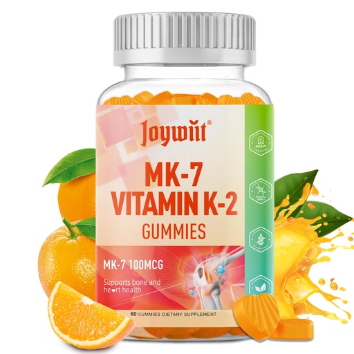 [BRSRAFIYOQPBGCD7] Vitamin K2 MK-7 Gummies 100mcg, Extra Strength K2 Vitamin Supplement for Bone & He-Art Support, Chewable Natural Orange Flavor, Non GMO, Vegan, 60 Gummies