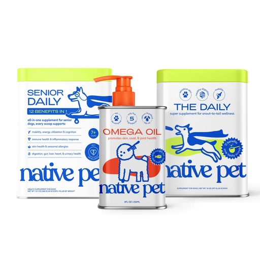 [BRSRGBATCB5WCELH] Native Pet Daily Wellness Bundle - Dog Vitamins and Supplements & Omega 3 Fish Oil Wild Alaskan Salmon Fish Oil for Dogs - Supports Joints, Gut, Skin, Coat & Heart Health - All Ages & Seniors
