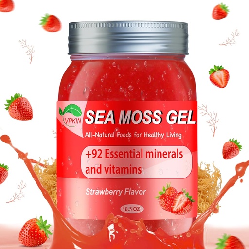 [BRSROEIQA5YRSGTG] Sea Moss Gel,Organic Raw Irish Seamoss Gel Advanced Superfood,Immune and Digestive Support,Vitamin and Minerals Supplement(Strawberry,18.5OZ)
