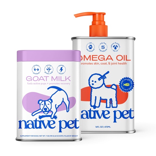 [BRSREYA5CEMRECY3] Native Pet Goat Milk Powder for Dogs (60 Scoops) & Omega 3 Fish Oil for Dogs (16 Oz.) - Organic Goat Milk Great Dog Food Additive for a Healthy Digestive System & Omega 3 Fish Oil