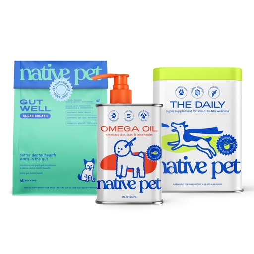 [BRSRGBATCJ6RM2DB] Native Pet Daily Wellness Bundle – 11-in-1 Dog Vitamins and Supplements, Omega 3 Fish Oil for Dogs & Clean Breath Dog Dental Powder – Supports Gut Health, Joints, Skin, Coat, Dental Care, Heart Health