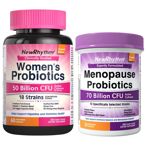 [BRSREFAECJ5WCGTP] NewRhythm Female Health Bundle: Vaginal Flora Balance + Menopause Comfort, Organic Cranberry, Black Cohosh, 18 Probiotic Strains, 90 Vegan Caps