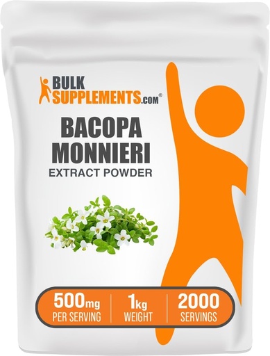 [BRSWGHYYDMIREHQ4] BulkSupplements.com Bacopa Extract Powder - Bacopa Monnieri Supplement, Herbal Supplement - Vegan & Gluten Free, 500mg per Serving, 1kg (2.2 lbs) (Pack of 1)