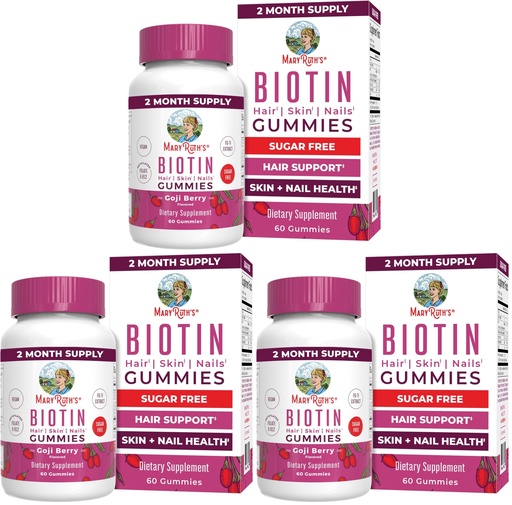 [BRSRYZL2BAAREEYV] MARYRUTH'S Organics Biotin Gummies | Sugar Free | Vegan | Non-GMO | 2,500 mcg Biotin Supplement | Hair Skin and Nails Vitamins | Hair Growth Vitamins | Hair Growth Supplement | 60 Count (Pack of 3)