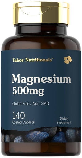 [BRSRAYIYCJ5AAH3H] Tahoe Nutritionals Magnesium 500mg | 140 Coated Caplets | Non-GMO & Gluten Free Supplement