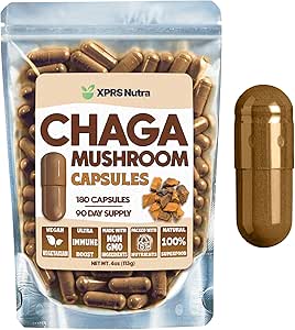 [BRSROCAOOQMRUDTP] XPRS Nutra Chaga Mushroom Capsules - Premium USDA Chaga Mushrooms Capsules- Encapsulated Chaga Mushroom Powder for an Immunity Boost - Vegan Friendly Superfood for Chaga Tea and Beverages - 180 Count