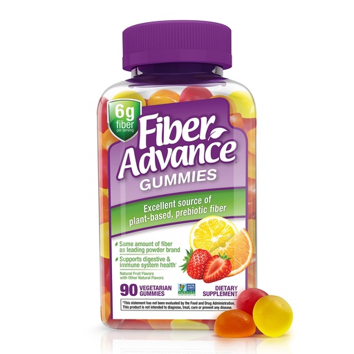[BRSWYZACB4BGOCA7] Fiber Advance Gummies | 100% Plant Based Fiber Supplement for Digestive Health | Chicory Root Inulin Prebiotic Gummies for Adults | Gluten Free, Vegetarian, & Non-GMO, 90 Count