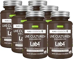 [BRSRAYY7CIAQ4CQ4] Igennus Probiotics & Prebiotic, Lactobacillus Acidophilus & Bifidobacterium, Live Cultures+ Lab4, Guaranteed 25 Billion CFU, for Women & Men, Non-Bloating Gut Health Support, Non-GMO, 6 x 30 Capsules