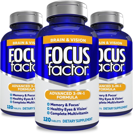 [BRSW2EIYAEIWCAY6] Focus Factor Adults Brain and Vision Supplement, 120 Count- Eye Vitamin, Mineral Supplement, Complete Multivitamin with Lutein & Zeaxanthin – Brain Supplement for Focus, Concentration, Memory (3 Pk)