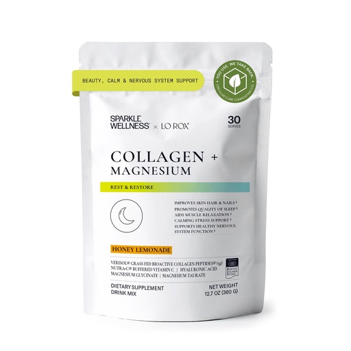 [BRSRAZINOQDRG3Y7] Collagen + Magnesium | VERISOL Bioactive Collagen Peptides, Magnesium Glycinate & Taurate Salts | Lauren Roxburgh Rest + Restore | Calming Nightly Routine (Honey Lemonade) [30 Serves]