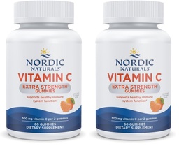 Nordic Naturals Vitamin C Extra Strength Gummies - Tangerine Flavor - 60 Gummies - 500 mg Vegan Vitamin C Supplement - Low-Sugar Immune - Support - 30 Servings (Pack of 2)