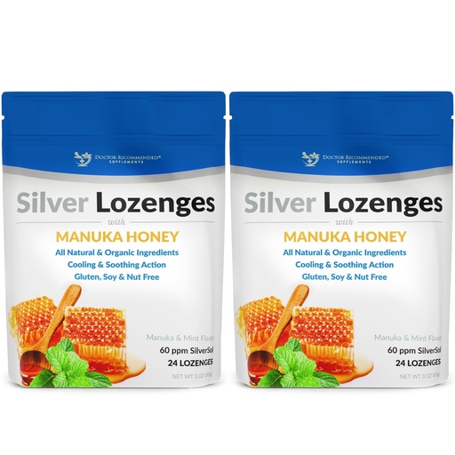 [BRSRABAHCB7AMCDK] Silver Lozenges with Organic Manuka Honey and Vitamin C - All-Natural Nano Silver 45-50mcg of 60 PPM Colloidal Silver Mineral Drops to Support Immune System, Soothe, Cool Cough & Throat, 48-Lozenges
