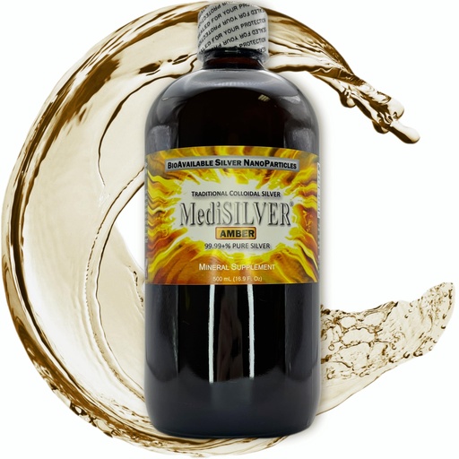 [BRSRMYYKB4AWOAAU] MediSILVER Amber Immunity Booster Traditional True Colloidal Silver AgNP Nutrient - 500 mL in Amber Glass Bottle