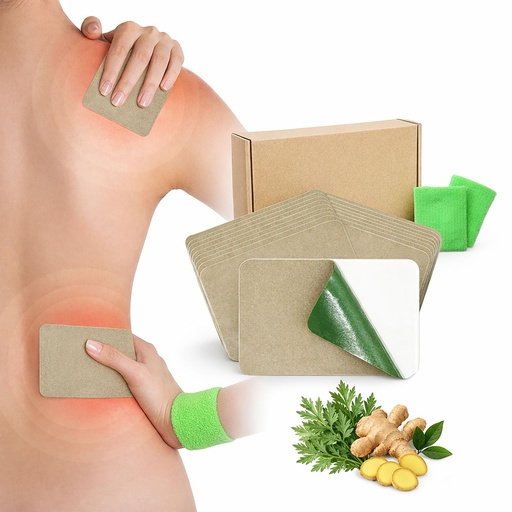 [BRSRABI6AQBB43IZ] Botanical Heat Patches – Premium Warming Plaster with Ginger, Capsicum & Wormwood - 3" x 5" Herbal Patches for Muscle Comfort on Wrists, Shoulders & Legs with 1 Pair of Sleeves (20ct)