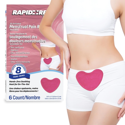 [BRSREHYLOQIAACAZ] Rapid Relief Air Activated Menstrual Heat Patch, Heart Period Patch 6 Count | Period Cramp Relief, Ultra-Thin, Odorless, Discreet, Up To 8 Hours of Heat Therapy, Disposable, Worn Over Undergarments