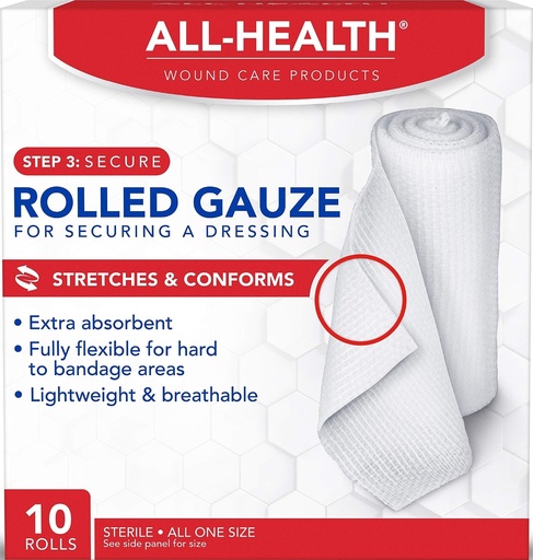 [BRSWGFARDMJQYHQV] All Health Rolled Gauze for Wounds, White, 3in X 2.5Yds, 10 Count | Used for Securing Dressings on Wounds, First Aid & Wound Care Protection for All Skin Types