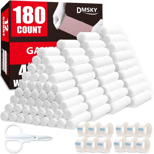 [BRSRMBI3DMGQAEYV] DMSKY 180 Pack Gauze Rolls, 4 in x 4.1 Yards | Individually Wrapped Gauze Wrap Roll for Wounds, Premium Rolled Gauze Bandage Wrap, Mummy Wraps