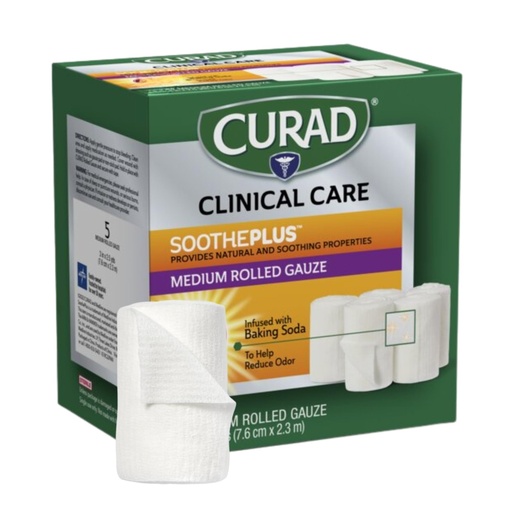 [BRSWGYY7PIHBEEL7] Curad SoothePlus Rolled Gauze with Arm & Hammer Baking Soda, 3" x 2.5 yds, 5 count (Pack of 1)