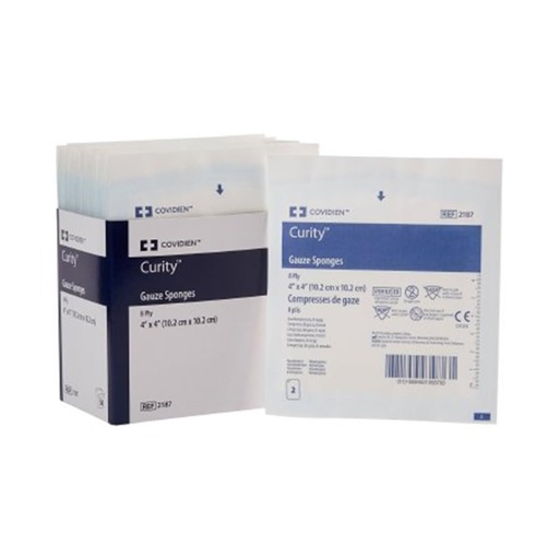 [BRSWIHA2CMBG2DDM] Covidien 2187 Curity Gauze Sponge, Sterile 2's in Peel-Back Package, 4" x 4", 8-ply (Pack of 50) | 8-Ply USP Type VII Gauze Sponge