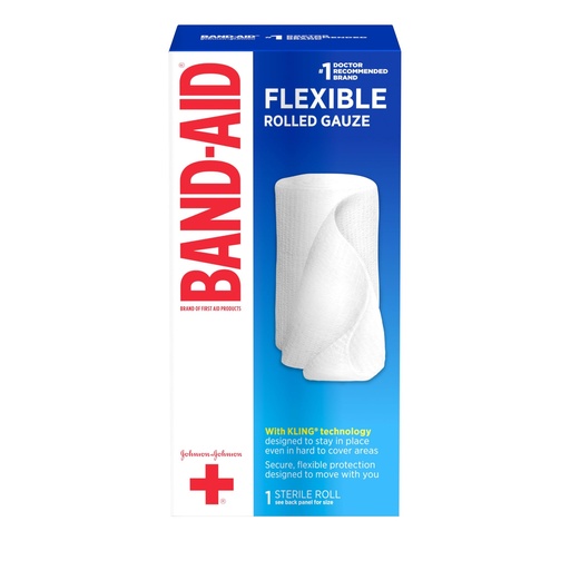 [BRSWIHQAC4IQMG3K] Band Aid Brand of First Aid Products Flexible Rolled Gauze Dressing for Minor Wound Care, Soft Padding and Instant Absorption, 4 Inches by 2.5 Yards, 3 Pack
