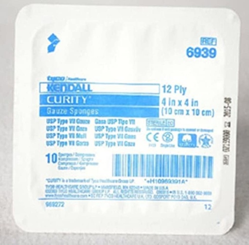 [BRSWKZIDC54QI2Q3] Covidien 6939 Curity Gauze Sponges, Sterile, 12-Ply, 4" x 4" (Tray of 10 Sheets)