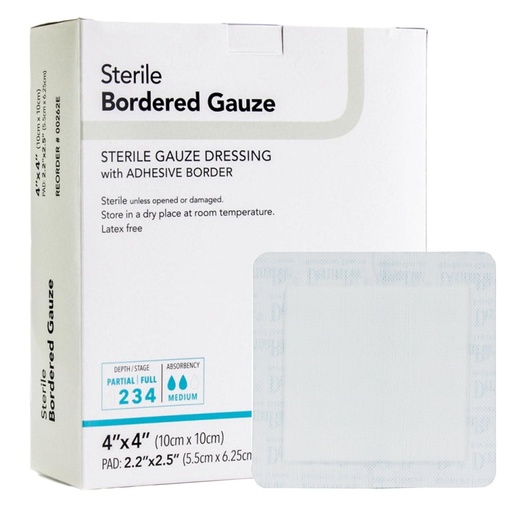[BRSWGZLQOUCAACA2] DermaRite Sterile Bordered Gauze Dressing with Adhesive Border, 4 in, 1 ct | Flexible Non-Linting Material, First-Aid, Individually Packaged