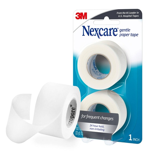 [BRSW2AANPN7BUHT3] Nexcare Gentle Paper Tape, Medical Paper Tape, Secures Dressings and Lifts Away Gently - 1 In x 10 Yds, 2 Rolls of Tape