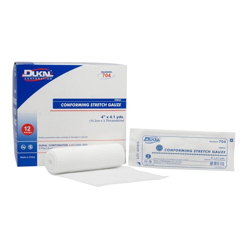 [BRSWIYAGAUMR4DDG] Dukal 704-BX Sterile Conforming Stretch Gauze, 4" x 4.1yds (Box of 12) | Conforming Bandage,Sterile,4 Inch X 4-1/10 Yard,1 per Pack,1-Ply
