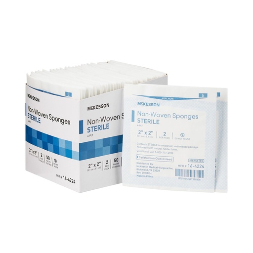 [BRSWGGL3DEHBAGQ3] McKesson Non-Woven Sponges, 4-Ply, Sterile, 2 x 2 in, 100 ct | Polyester / Rayon