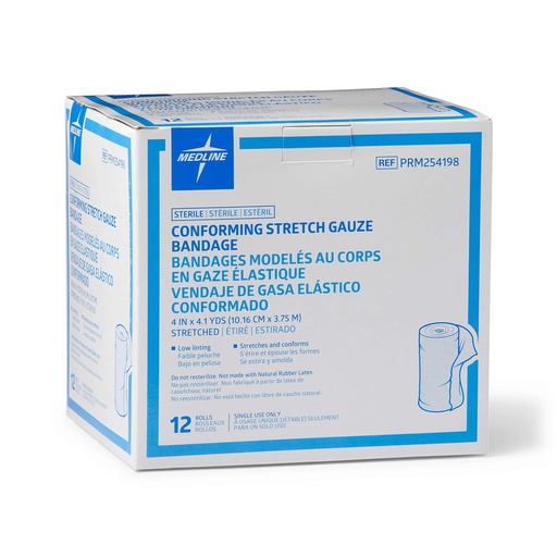 [BRSWGHYLAF7BQE3J] Medline Industries PRM254198Z Sterile Conforming Stretch Gauze Bandages, 4"X4.1 yds (Pack of 12)