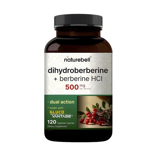 [BRSRAFQEBZYGAG3L] NatureBell Dihydroberberine with Berberine HCl - 120 Vegetarian Capsules - 500mg Dual Action Complex with GlucoVantage for High Absorption - Balanced Sugar & Heart Health Support*