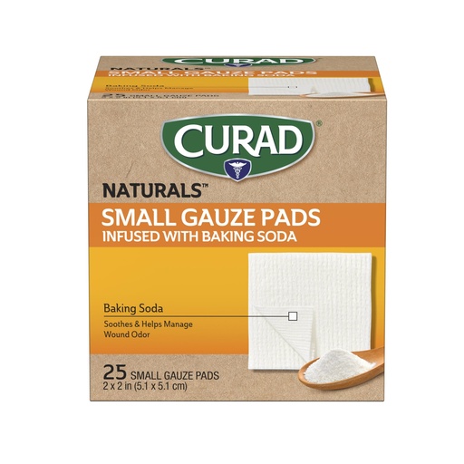 [BRSWGYD4OUIGG33A] CURAD® Naturals™ Small Gauze Pads with Baking Soda, 2 in x 2 in, 25 Count | First Aid Kit Essentials, 25 Individually Wrapped Sterile Gauze Pad Packages
